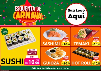 Modelo de Encarte para Encarte A4 Horizontal com o tema Esquenta de Carnaval para Comida japonesa