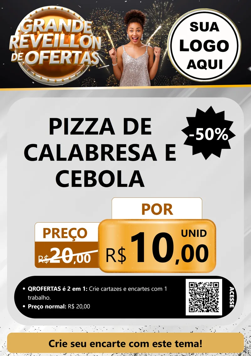 Modelo de Cartaz para Cartaz A4 Vertical com o tema Grande Réveillon de Ofertas para Pizzaria