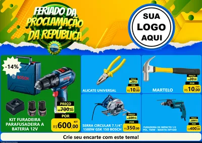 Modelo de Encarte para Encarte A4 Horizontal com o tema Feriado da Proclamação da República para Maquinas e Ferramentas