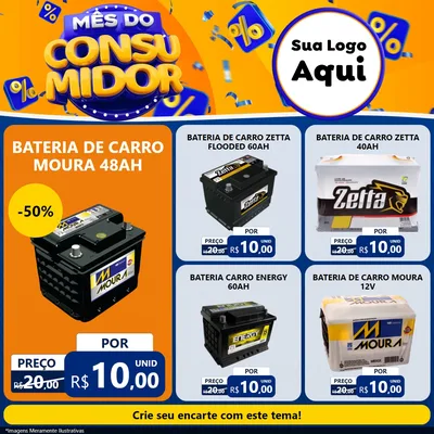 Modelo de Rede Social para Feed Facebook com o tema Mês do Consumidor para Baterias Elétricas