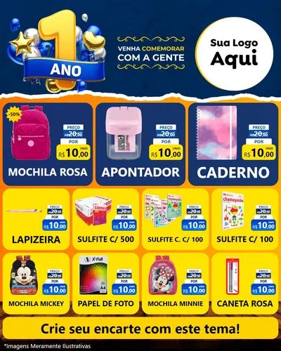 Modelo de Rede Social para Feed Instagram com o tema Um Ano de Aniversário para Papelaria