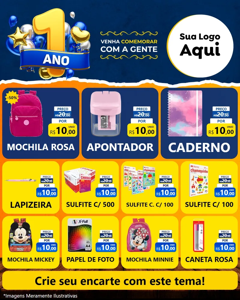 Modelo de Rede Social para Feed Instagram com o tema Um Ano de Aniversário para Papelaria