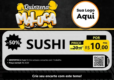 Modelo de Cartaz para Cartaz A4 Horizontal com o tema Quinzena Maluca para Comida japonesa