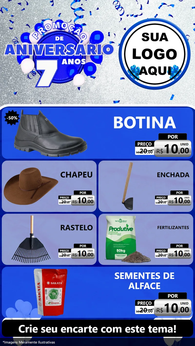 Modelo de TV para TV Vertical com o tema Promoção de Aniversário - 7 Anos para Agropecuária