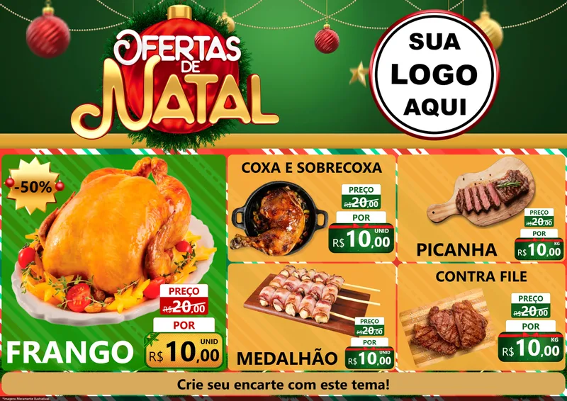 Modelo de Encarte para Encarte A4 Horizontal com o tema Ofertas de Natal para Assados