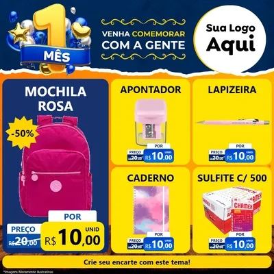Modelo de Rede Social para Feed Facebook com o tema Um Mês de Aniversário para Papelaria
