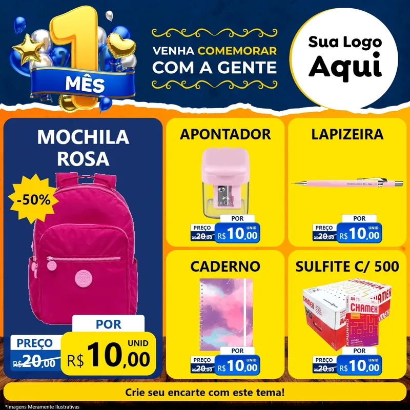 Modelo de Rede Social para Feed Facebook com o tema Um Mês de Aniversário para Papelaria