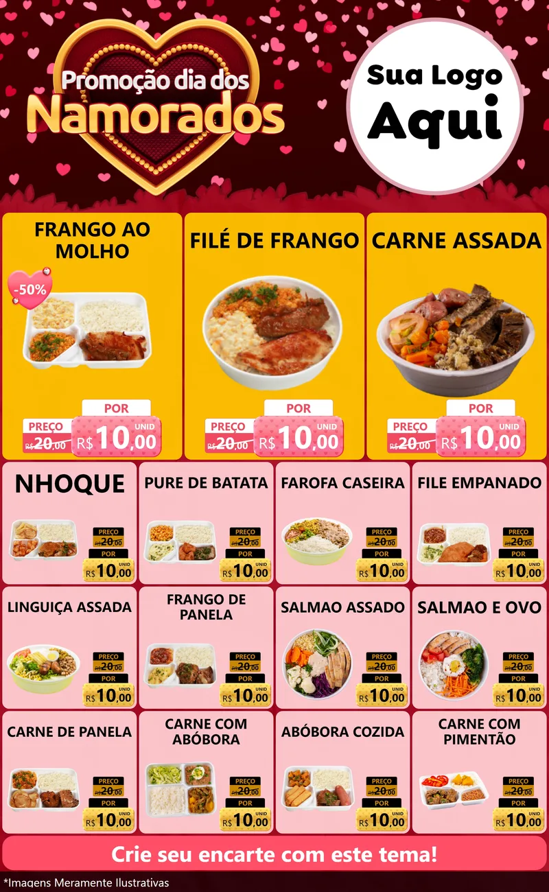 Modelo de Encarte para Encarte Grande com o tema Promoção Dia Dos Namorados para Restaurante