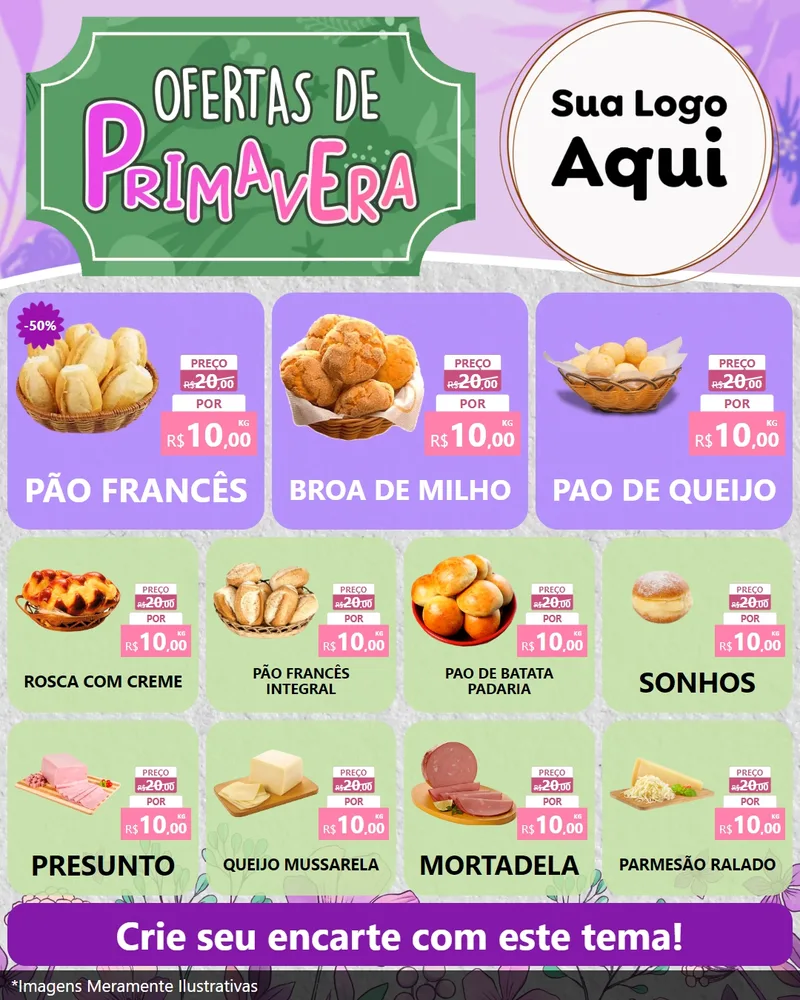 Modelo de Rede Social para Feed Instagram com o tema Ofertas de Primavera para Padaria