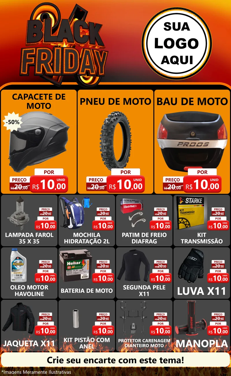 Modelo de Encarte para Encarte Grande com o tema Black Friday para Moto peças