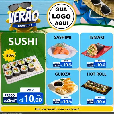Modelo de Rede Social para Feed Facebook com o tema Verão de Ofertas para Comida japonesa
