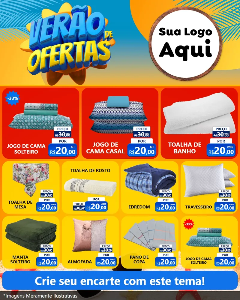 Modelo de Rede Social para Feed Instagram com o tema Verão de Ofertas para Cama, Mesa e Banho