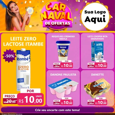 Modelo de Rede Social para Feed Facebook com o tema Carnaval de Ofertas para Frios e Laticínios