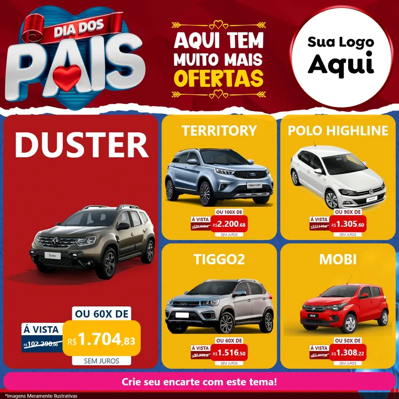 Modelo de Rede Social para Feed Facebook com o tema Dia dos Pais para Concessionaria de Carros