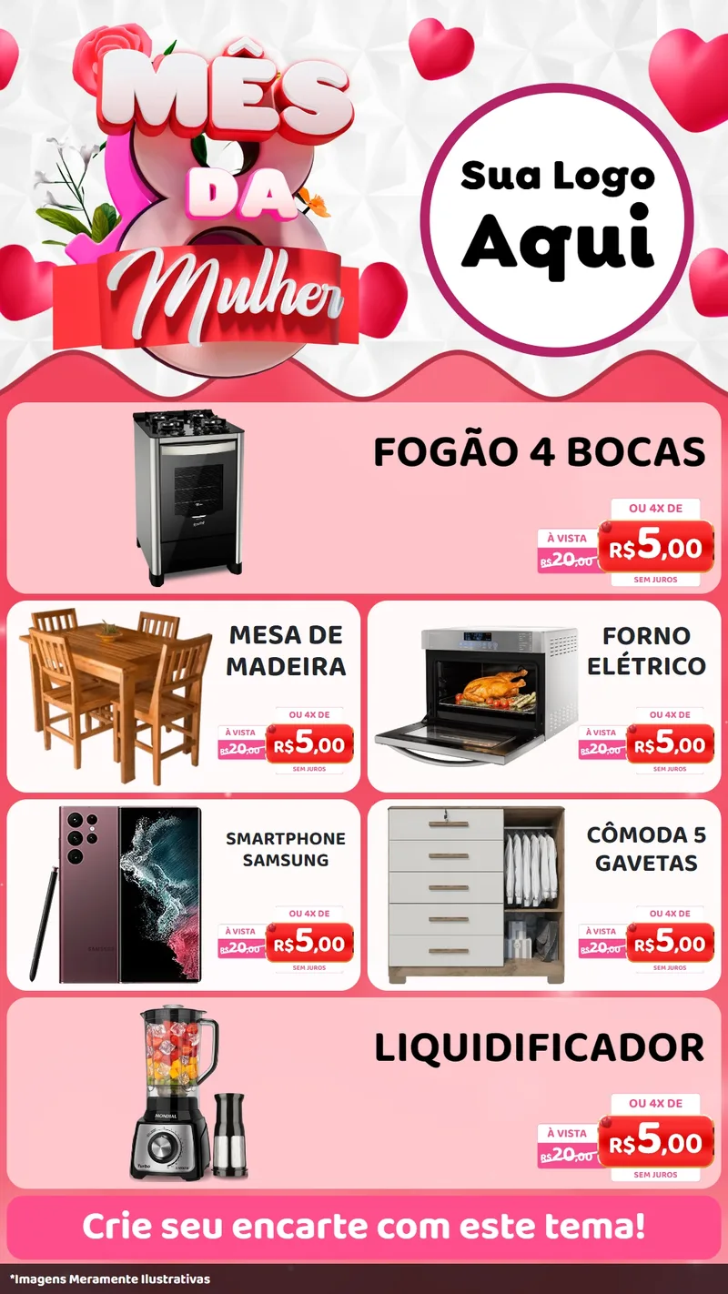 Modelo de TV para TV Vertical com o tema Mês da Mulher para Móveis e Eletro