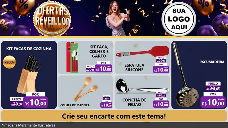 Modelo de TV para TV Horizontal com o tema Ofertas de Réveillon para Utilidades Domésticas