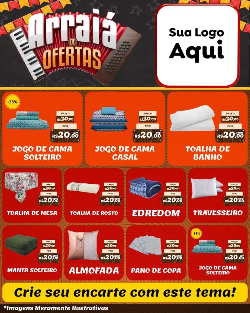 Modelo de Rede Social para Feed Instagram com o tema Arraiá de Ofertas - Junina para Cama, Mesa e Banho