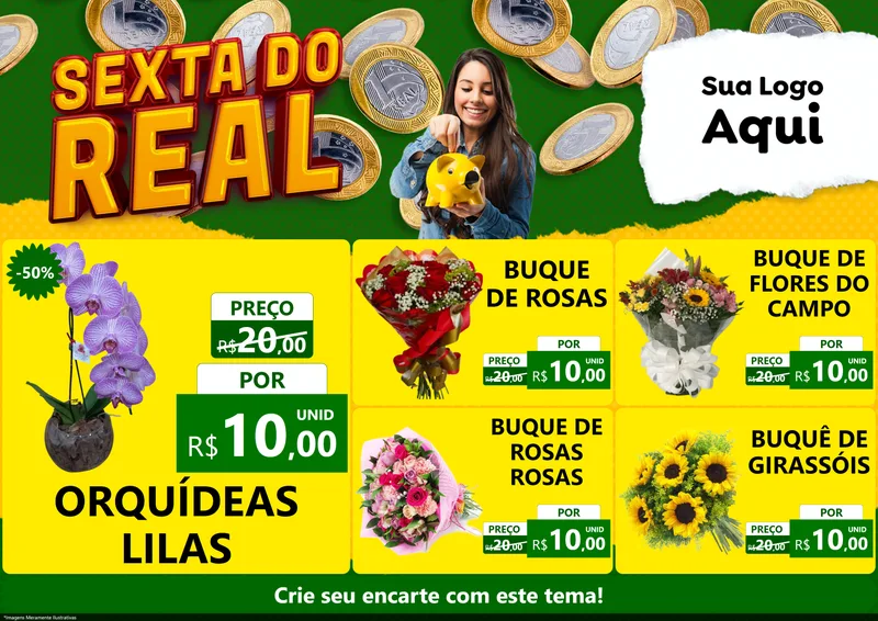Modelo de Encarte para Encarte A4 Horizontal com o tema Sexta do Real para Floricultura e jardim