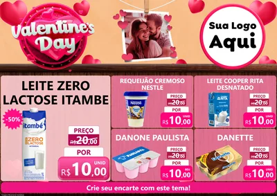 Modelo de Encarte para Encarte A4 Horizontal com o tema Valentine's Day para Frios e Laticínios
