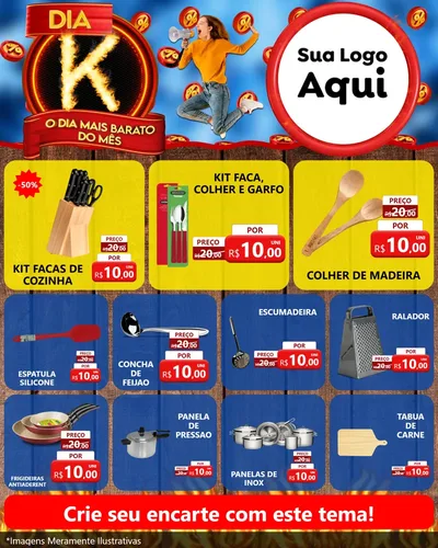 Modelo de Rede Social para Feed Instagram com o tema Dia K - O Dia Mais Barato Do Mês para Utilidades Domésticas