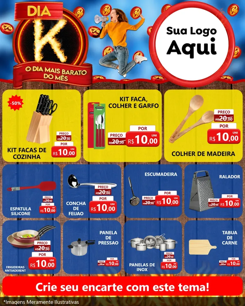 Modelo de Rede Social para Feed Instagram com o tema Dia K - O Dia Mais Barato Do Mês para Utilidades Domésticas