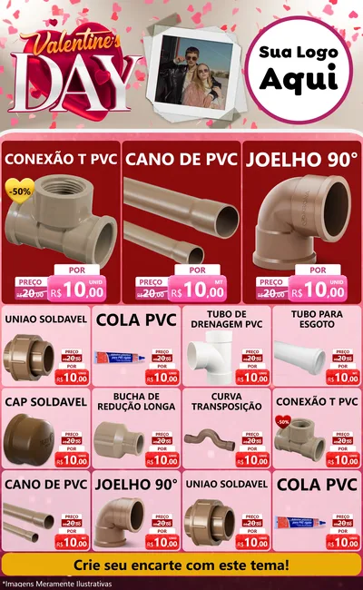 Modelo de Encarte para Encarte Grande com o tema Valentine's Day para Tubos e conexões