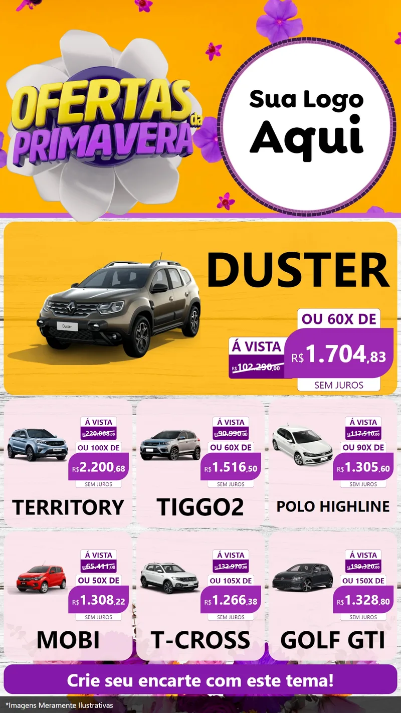Modelo de Rede Social para Stories com o tema Ofertas Da Primavera para Concessionaria de Carros