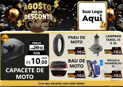 Modelo de Encarte para Encarte A4 Horizontal com o tema Agosto Mês do Desconto Louco para Moto peças