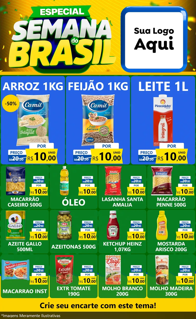 Modelo de Encarte para Encarte Grande com o tema Especial Semana do Brasil para Supermercado