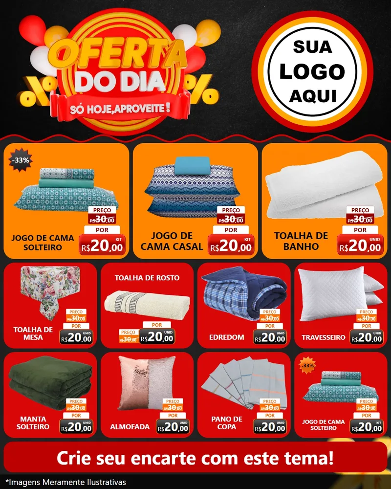Modelo de Rede Social para Feed Instagram com o tema Oferta do Dia - Só hoje, Aproveite! para Cama, Mesa e Banho