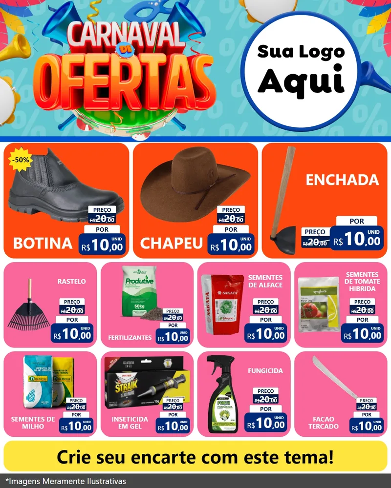 Modelo de Rede Social para Feed Instagram com o tema Carnaval de Ofertas para Agropecuária