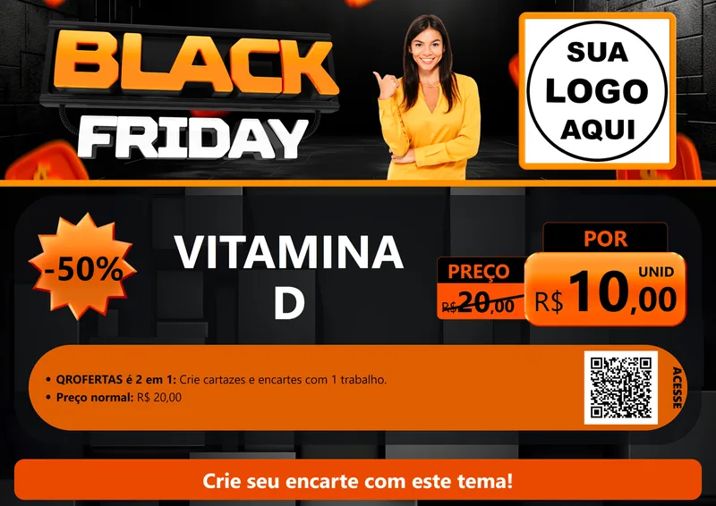 Modelo de Cartaz para Cartaz A4 Horizontal com o tema Black Friday para Farmácia