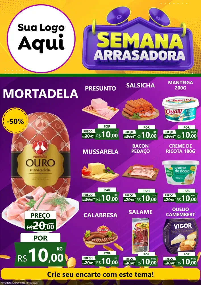 Modelo de Encarte para Encarte A4 Vertical com o tema Semana Arrasadora para Frios e Laticínios