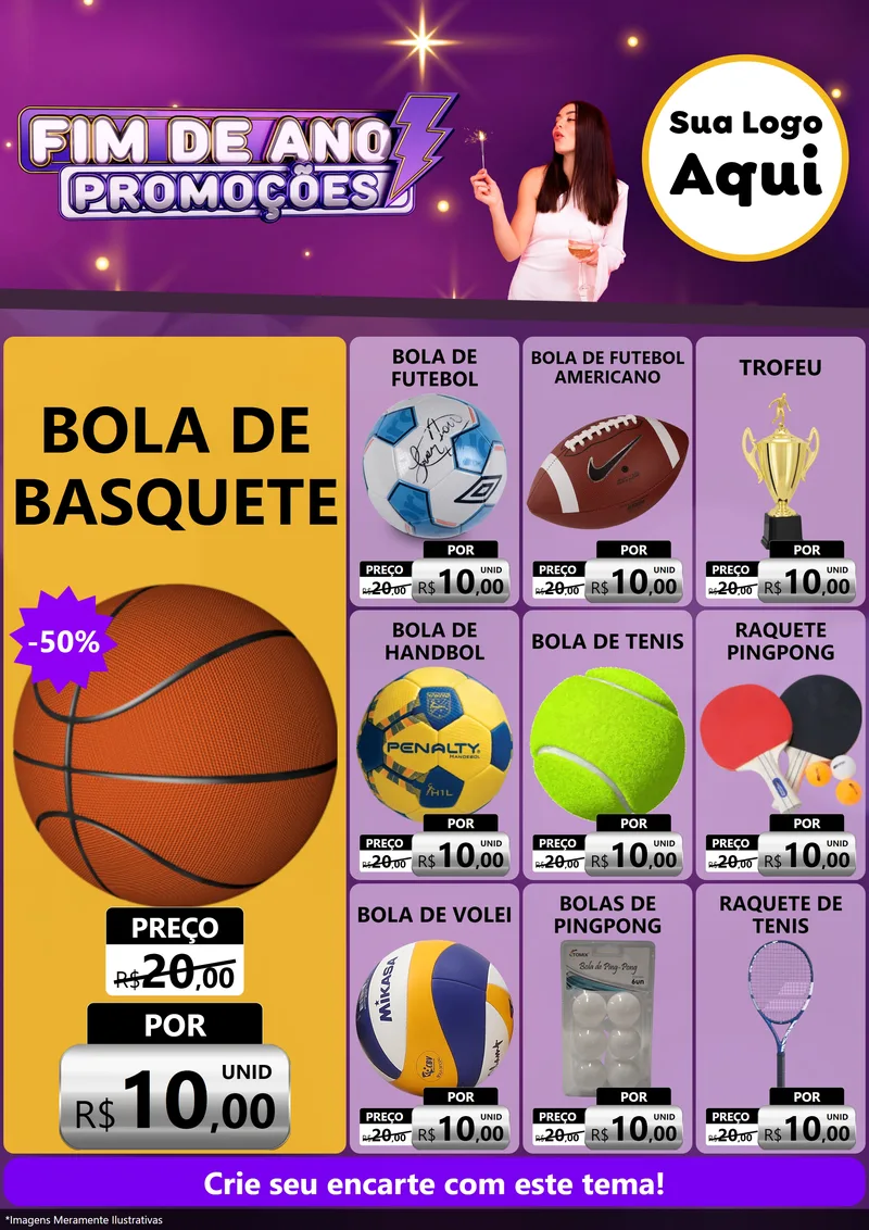 Modelo de Encarte para Encarte A4 Vertical com o tema Fim de Ano Promoções para Artigos Esportivos