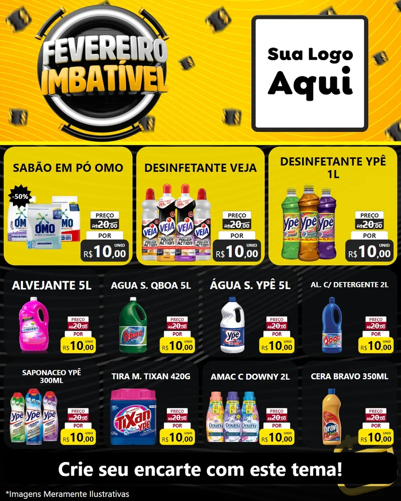 Modelo de Rede Social para Feed Instagram com o tema Fevereiro Imbatível para Produtos de Limpeza