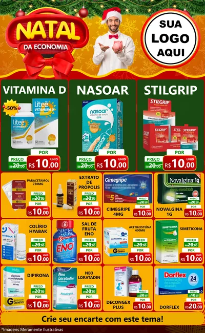 Modelo de Encarte para Encarte Grande com o tema Natal da Economia para Farmácia