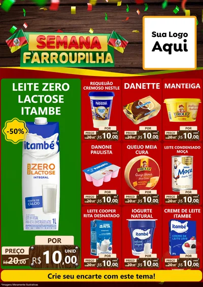 Modelo de Encarte para Encarte A4 Vertical com o tema Semana Farroupilha para Frios e Laticínios
