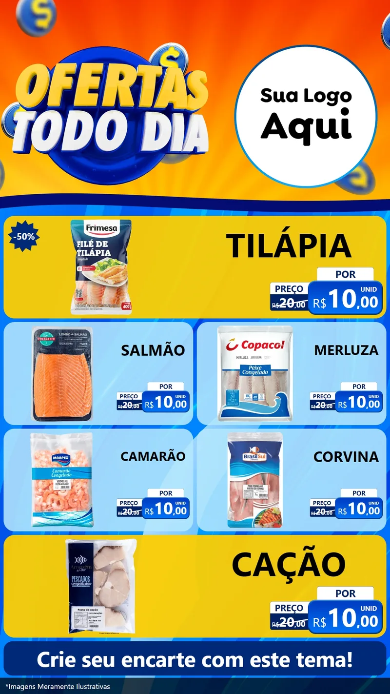 Modelo de TV para TV Vertical com o tema Ofertas Todo Dia para Peixaria