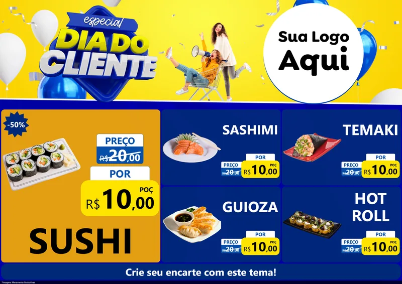 Modelo de Encarte para Encarte A4 Horizontal com o tema Especial Dia do Cliente para Comida japonesa
