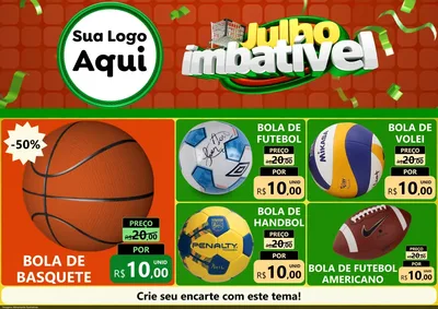 Modelo de Encarte para Encarte A4 Horizontal com o tema Julho Imbatível para Artigos Esportivos