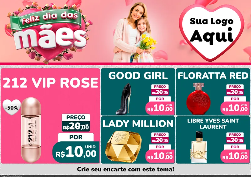Modelo de Encarte para Encarte A4 Horizontal com o tema Feliz Dia das Mães para Perfumes