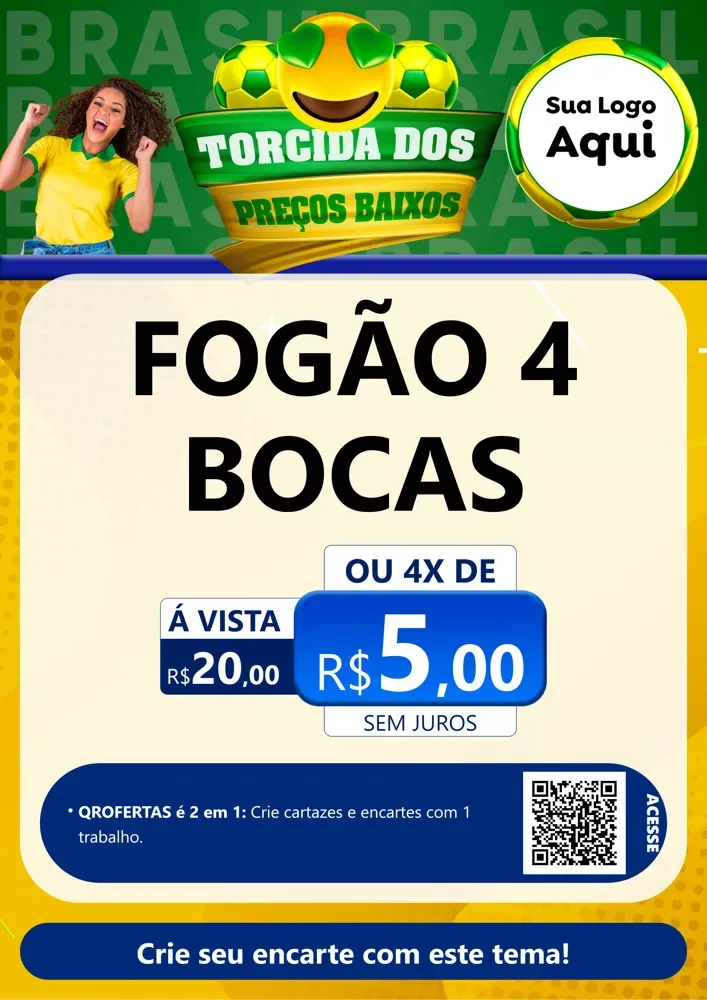 Modelo de Cartaz para Cartaz A4 Vertical com o tema Torcida dos Preços Baixos - Copa para Móveis e Eletro
