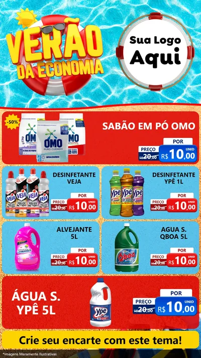 Modelo de TV para TV Vertical com o tema Verão da Economia para Produtos de Limpeza