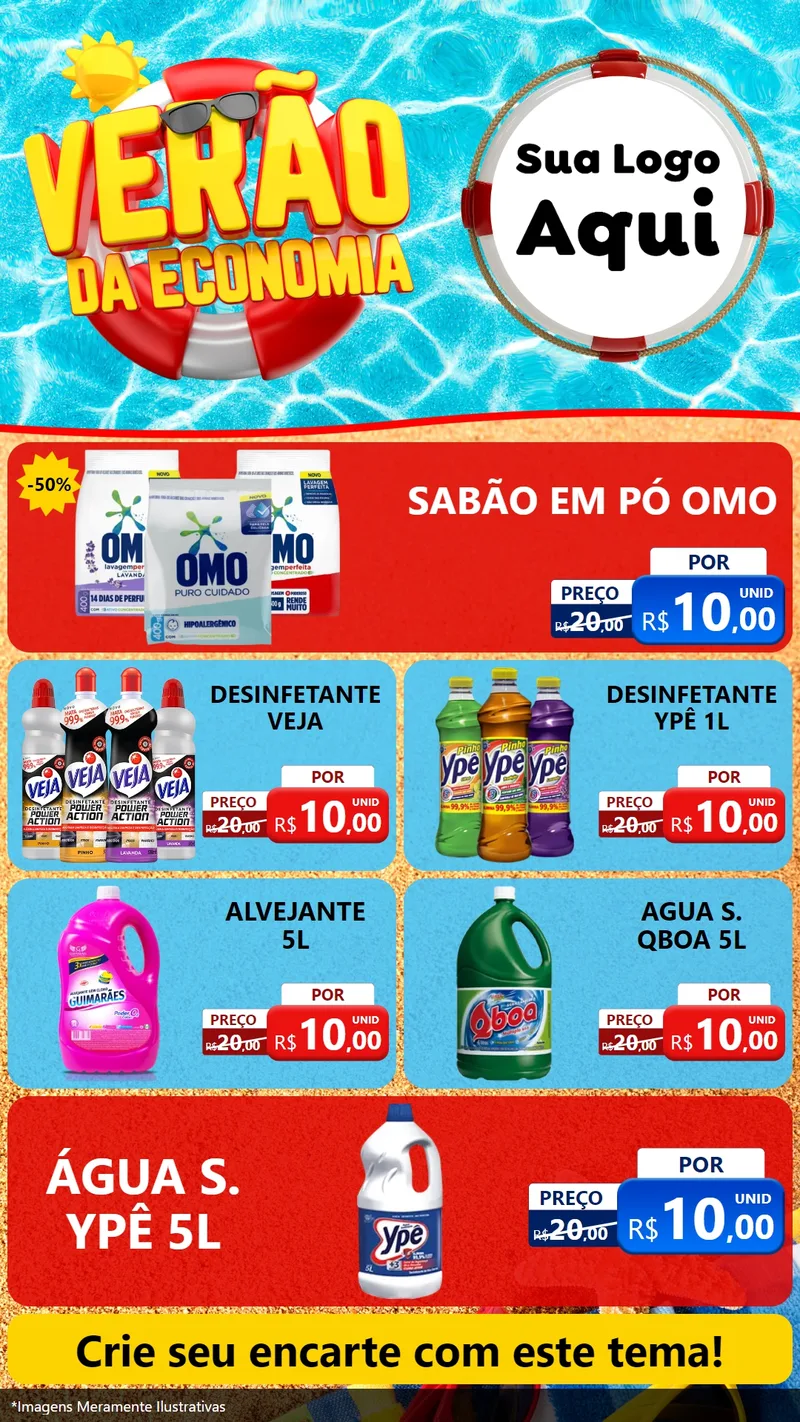 Modelo de TV para TV Vertical com o tema Verão da Economia para Produtos de Limpeza
