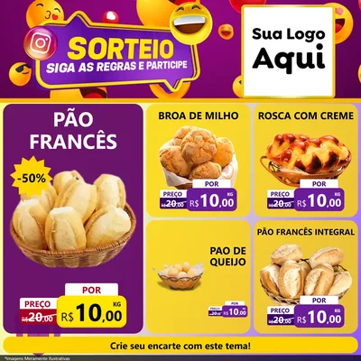 Modelo de Rede Social para Feed Facebook com o tema Sorteio para Padaria