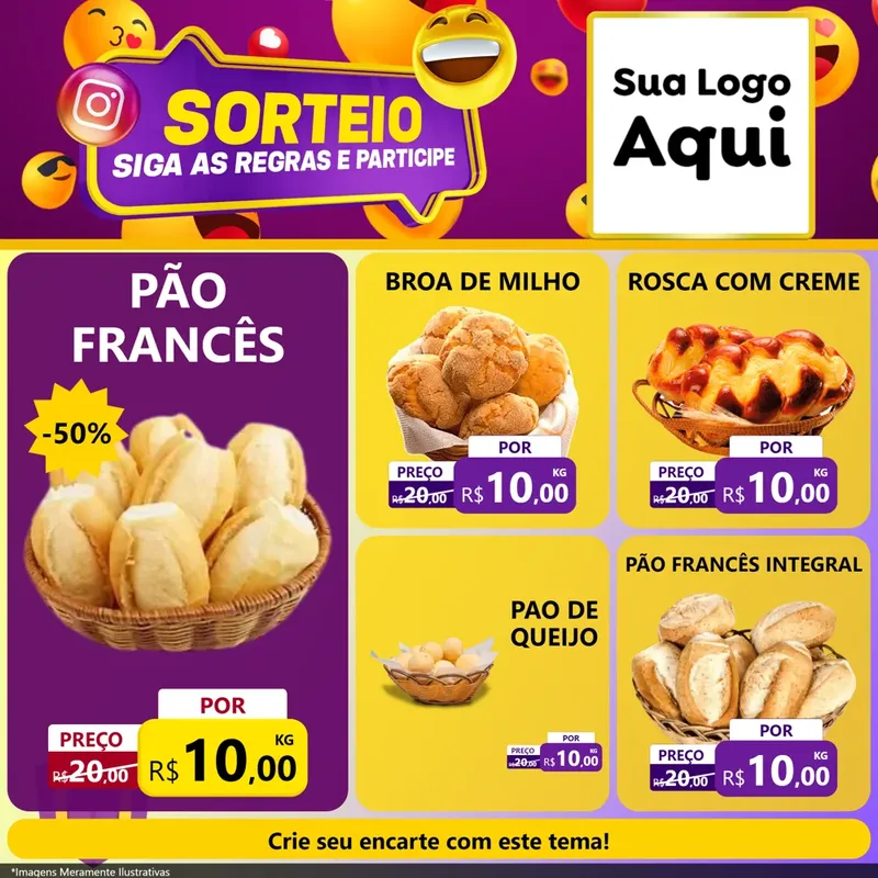 Modelo de Rede Social para Feed Facebook com o tema Sorteio para Padaria