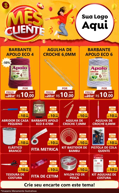 Modelo de Encarte para Encarte Grande com o tema Mês do Cliente para Armarinho e Aviamentos