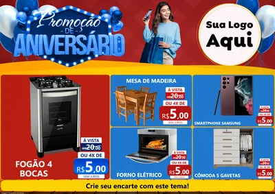 Modelo de Encarte para Encarte A4 Horizontal com o tema Promoção de Aniversário para Móveis e Eletro