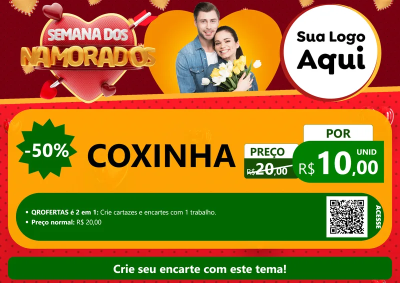 Modelo de Cartaz para Cartaz A4 Horizontal com o tema Semana dos Namorados para Salgadaria