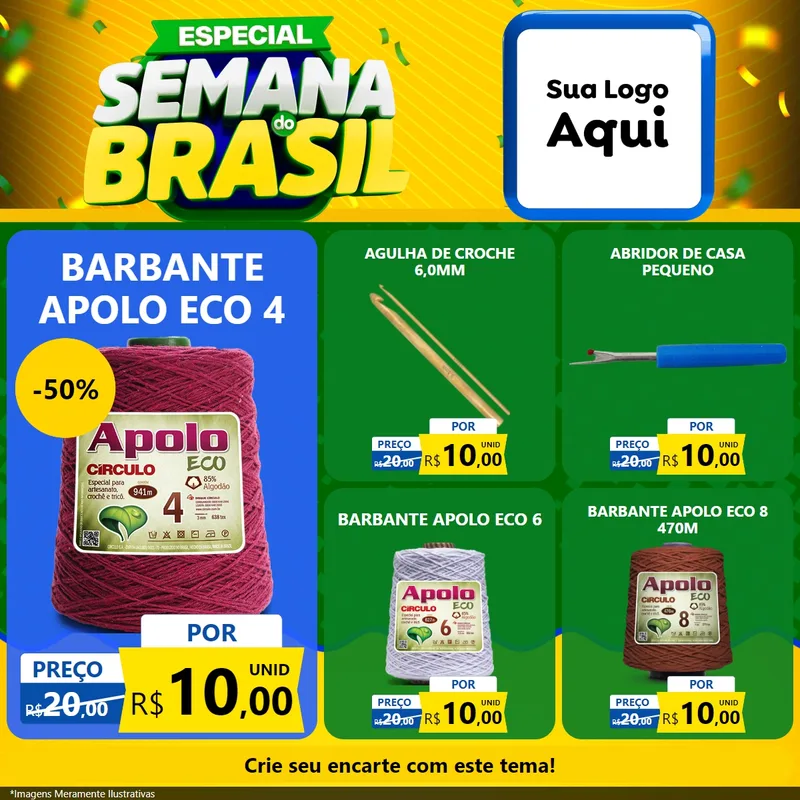 Modelo de Rede Social para Feed Facebook com o tema Especial Semana do Brasil para Armarinho e Aviamentos